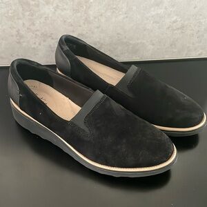 Collection by Clarks Sharon Dolly Black Suede Wedge Lug Soles Slip On Loafers 11